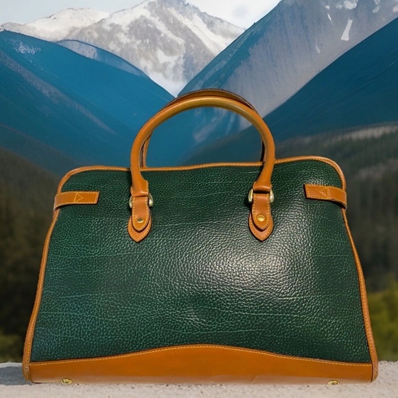 Rare Vintage Dooley & Bourke All Weather Leather Pebble Green Satchel Tote Bag - Picture 7 of 8